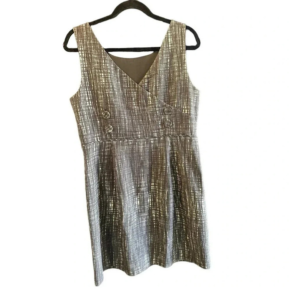J. Crew Women's Gray Sleeveless V-Neck Italian Tweed Button Dress Size 12 - Picture 1 of 4